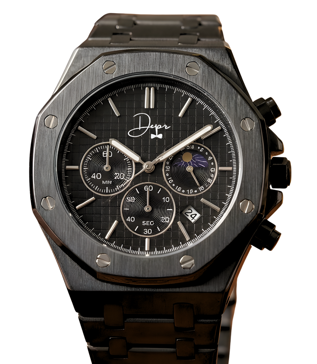 Schwarze Edelstahl-Uhr - ChronoLunar All Black von Dapper Watches