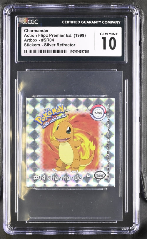 Charmander Action Flipz Artbox Stickers Silber Refraktor (1999) CGC GEM MINT 10