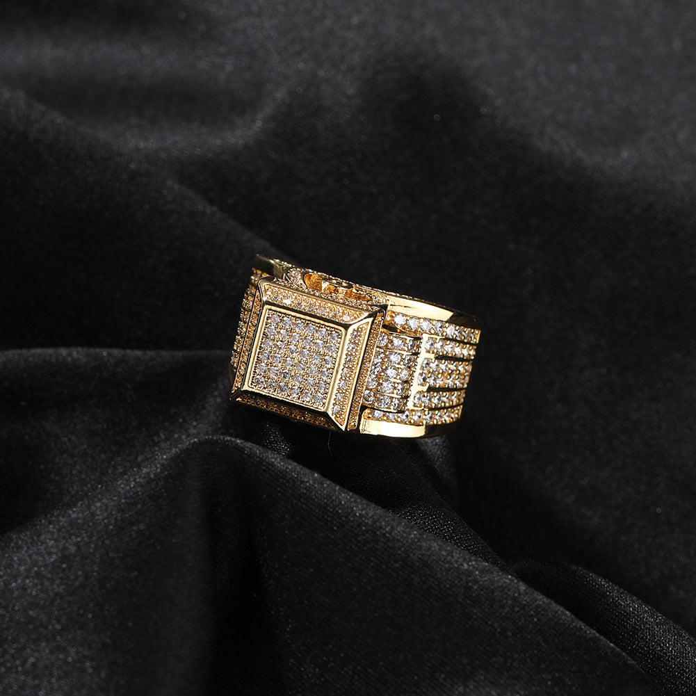 Hip-Hop quadratischer, diamantbesetzter Paarring