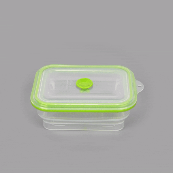 Fresh Hero 32 oz Green Silicone Airtight Food Storage Container - with Vented Lid, Collapsible - 7 3/4" x 5 1/2" x 2 3/4" - 1 count box