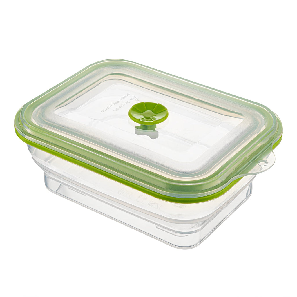 Fresh Hero 32 oz Green Silicone Airtight Food Storage Container - with Vented Lid, Collapsible - 7 3/4" x 5 1/2" x 2 3/4" - 20 count box