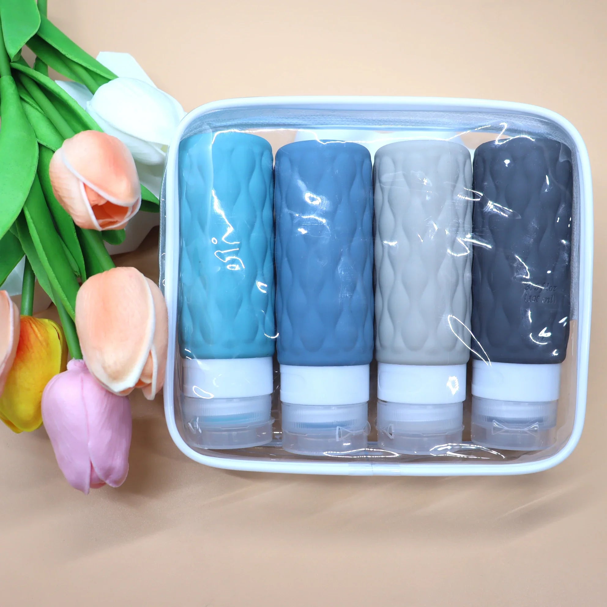 4-Pack Travel Refillable Silicone Bottles 100 ml (3.4 fl oz) - Portable Squeeze Lotion & Spray Containers