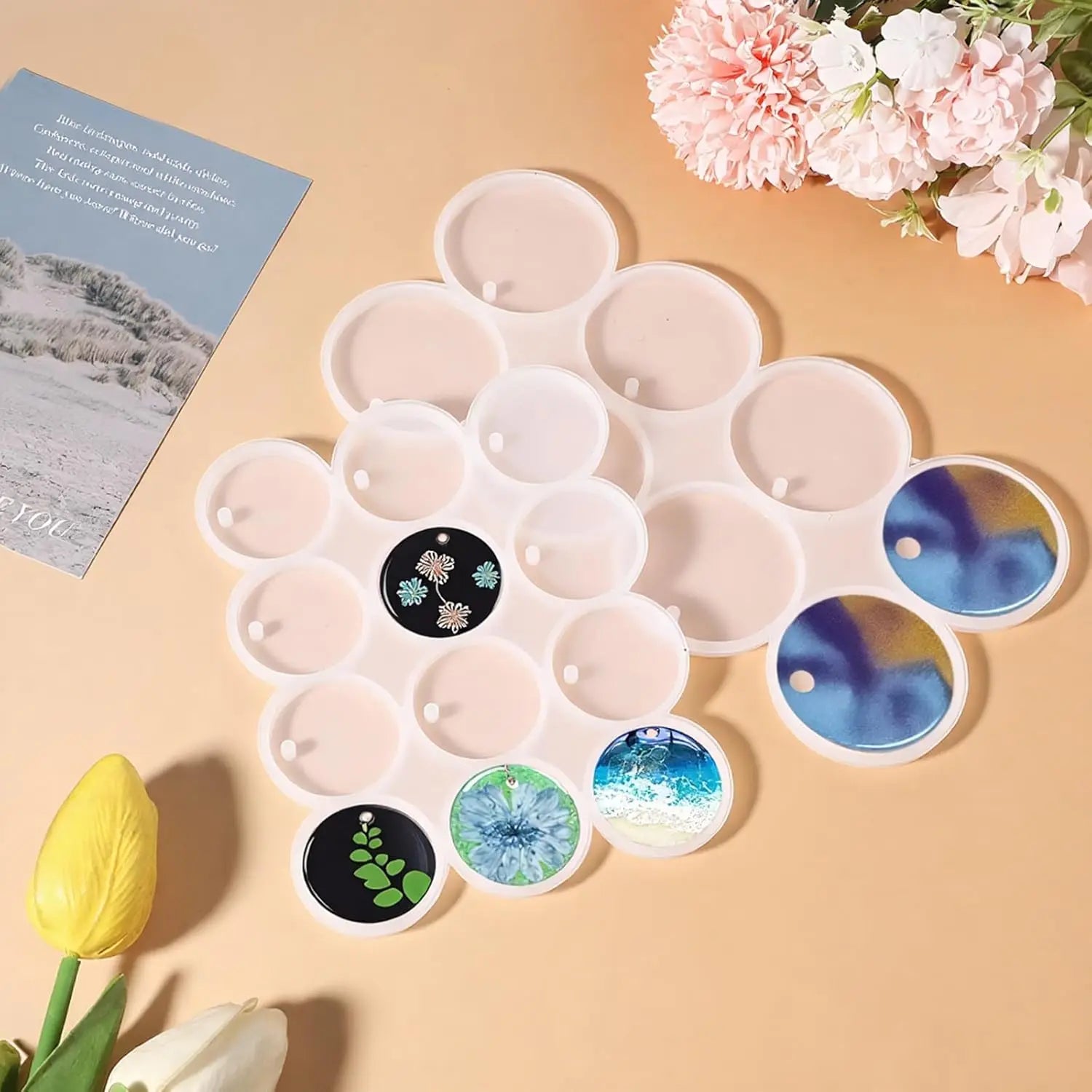 20Silicone round anti-slip mold，Flat Round Keychain Mold，Christmas decoration silicone mold，Used for casting handicrafts，Silicon