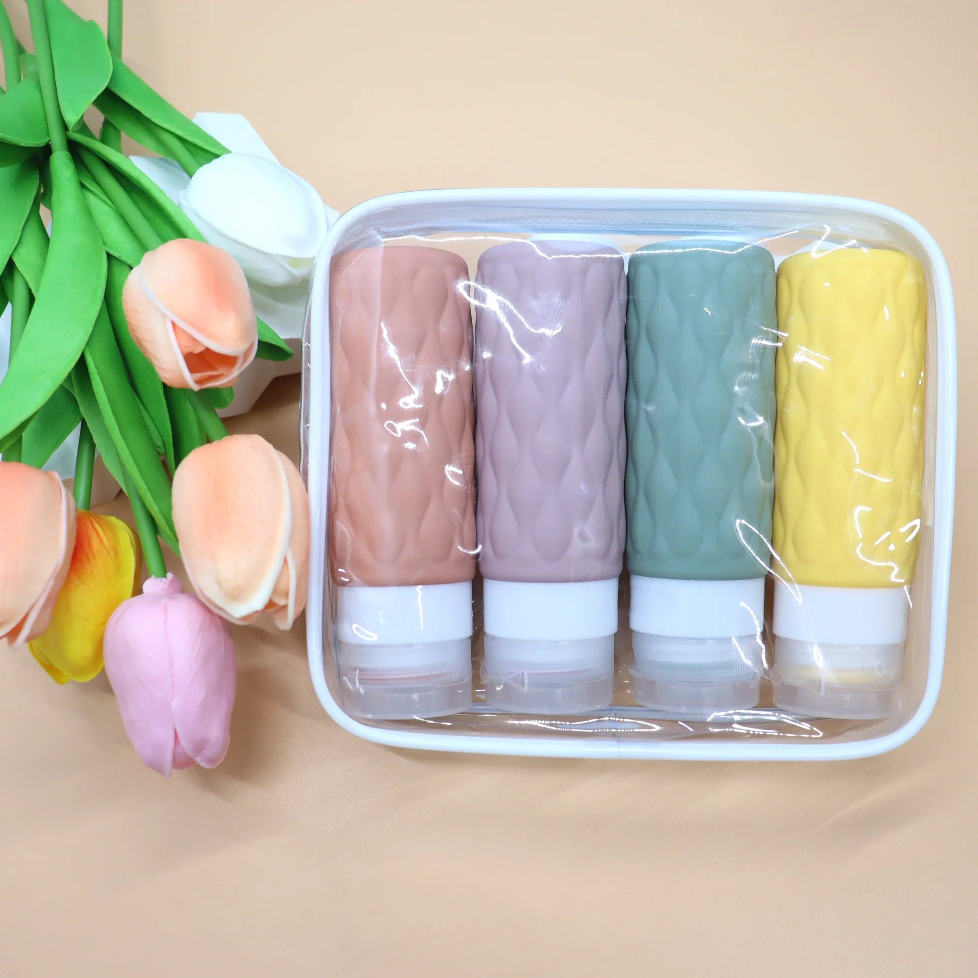 4-Pack Travel Refillable Silicone Bottles 100 ml (3.4 fl oz) - Portable Squeeze Lotion & Spray Containers