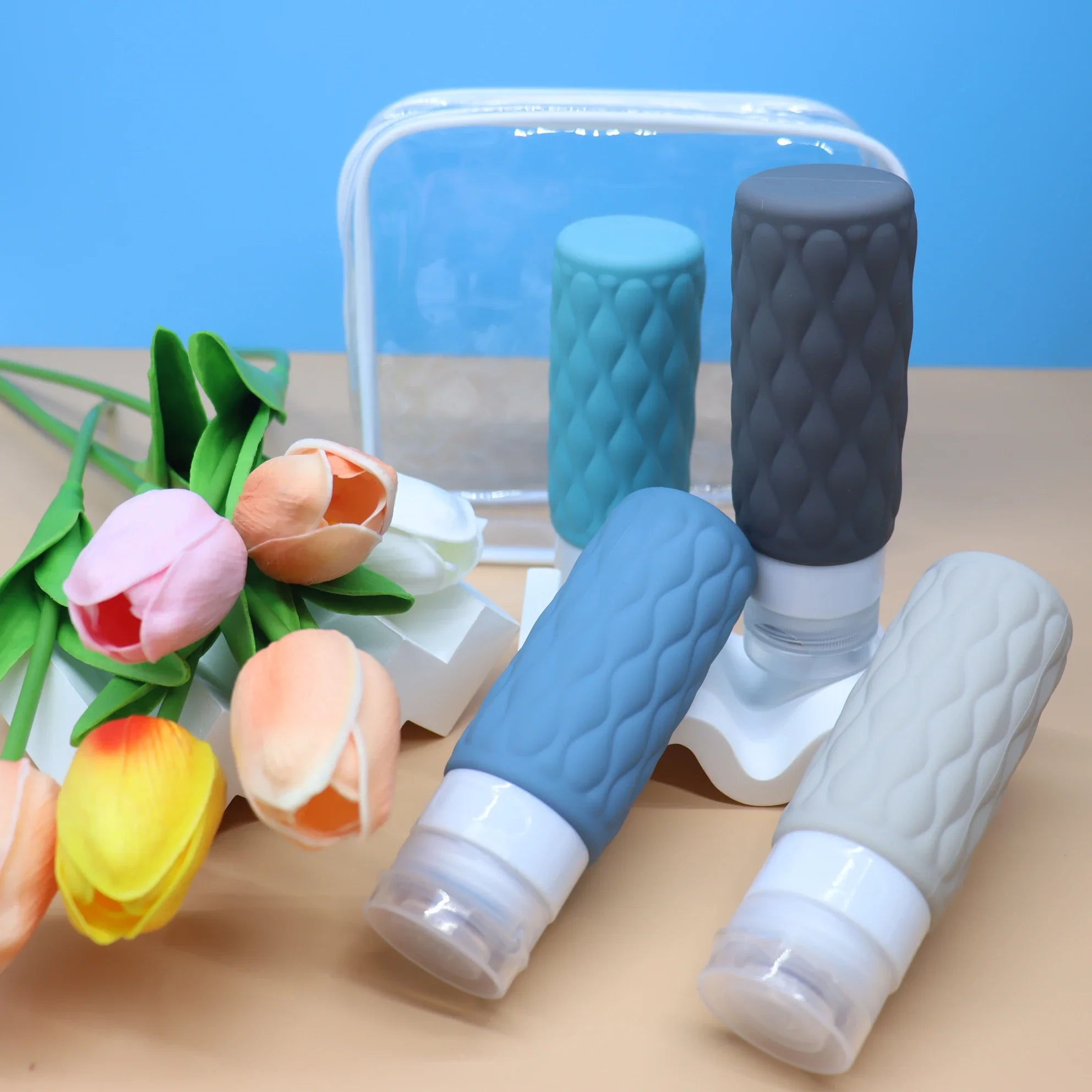 4-Pack Travel Refillable Silicone Bottles 100 ml (3.4 fl oz) - Portable Squeeze Lotion & Spray Containers