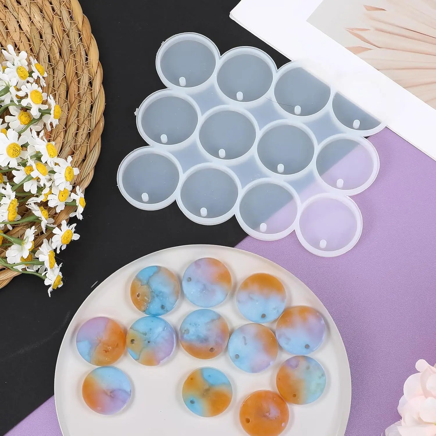 20Silicone round anti-slip mold，Flat Round Keychain Mold，Christmas decoration silicone mold，Used for casting handicrafts，Silicon