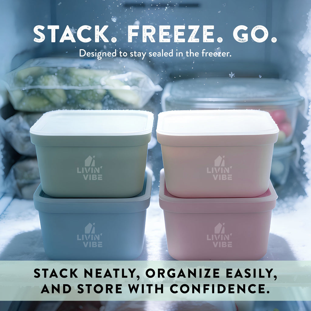 LIVINVIBE Silicone Freezer Tray Set with Lids – 4 Pack 250ml Portion Containers, Flexible Food Storage Trays for Soup, Sauce, Smoothies & Meal Prep
