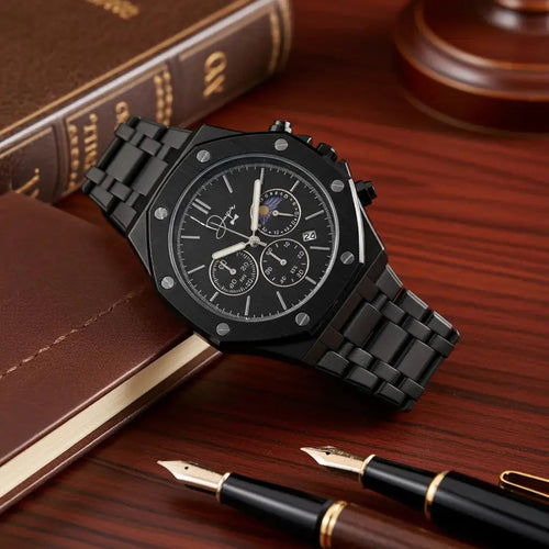 Schwarze Edelstahl-Uhr - ChronoLunar All Black von Dapper Watches