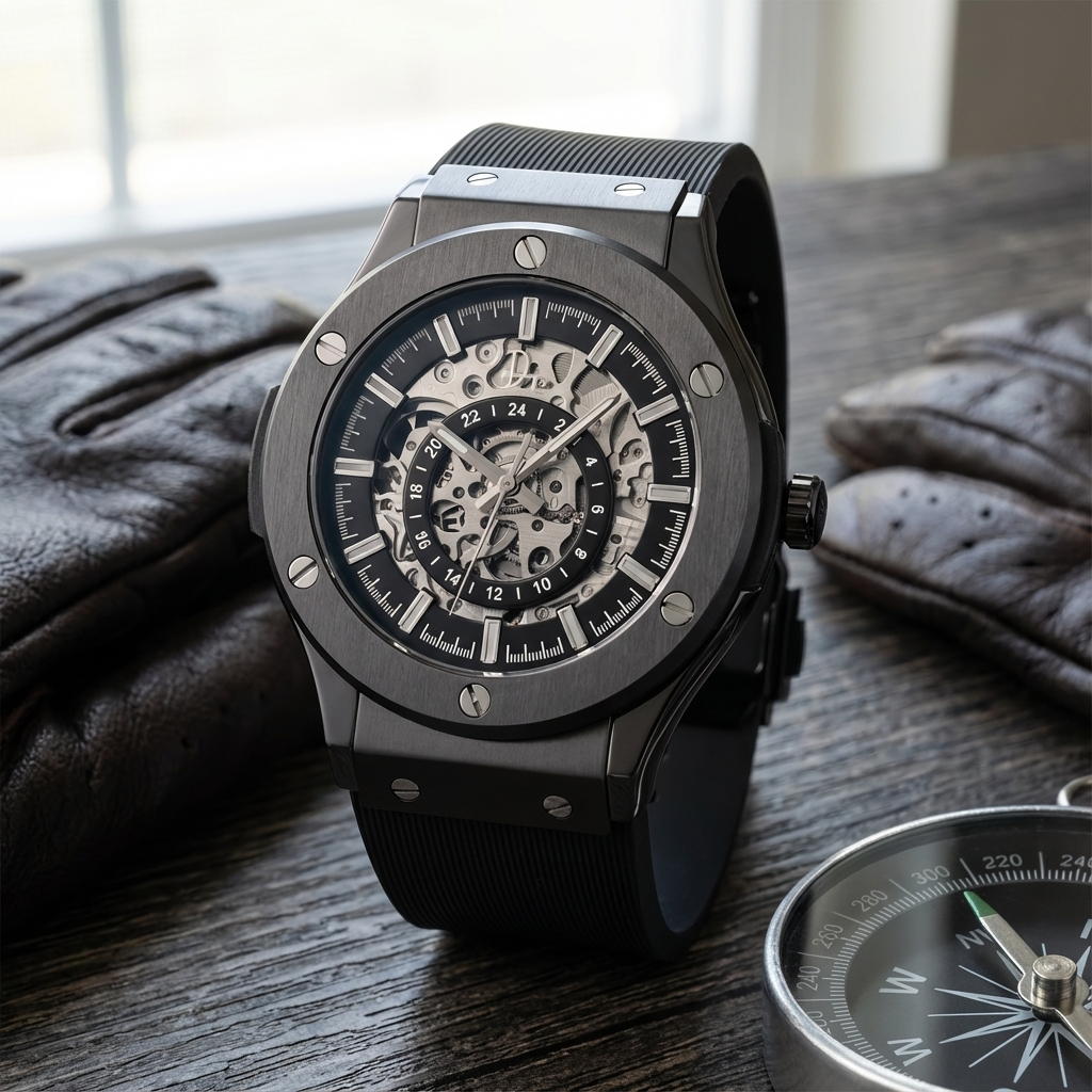 Edelstahl-Skelettuhr – The 199 Gunmetal von Dapper Watches