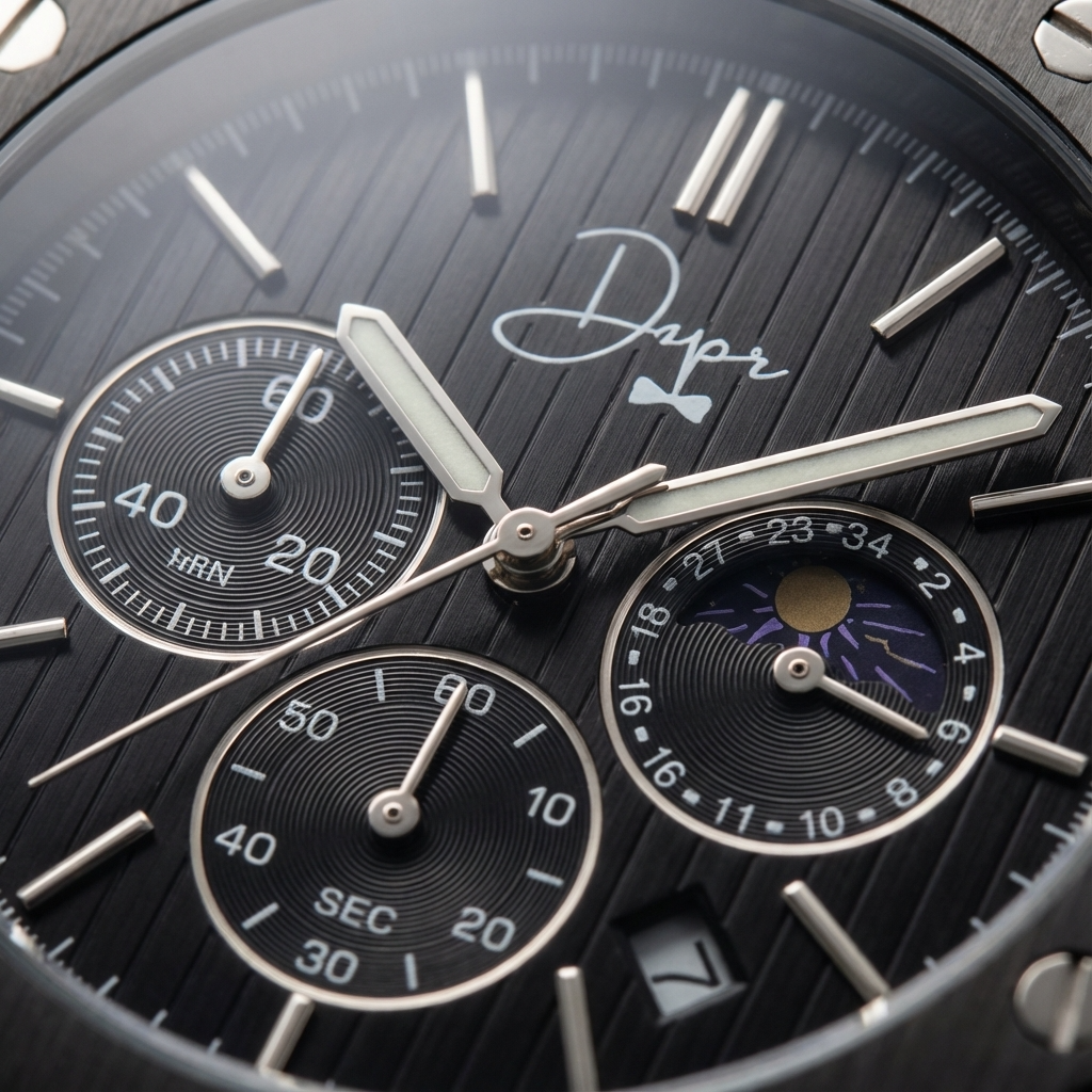 Schwarze Edelstahl-Uhr - ChronoLunar All Black von Dapper Watches