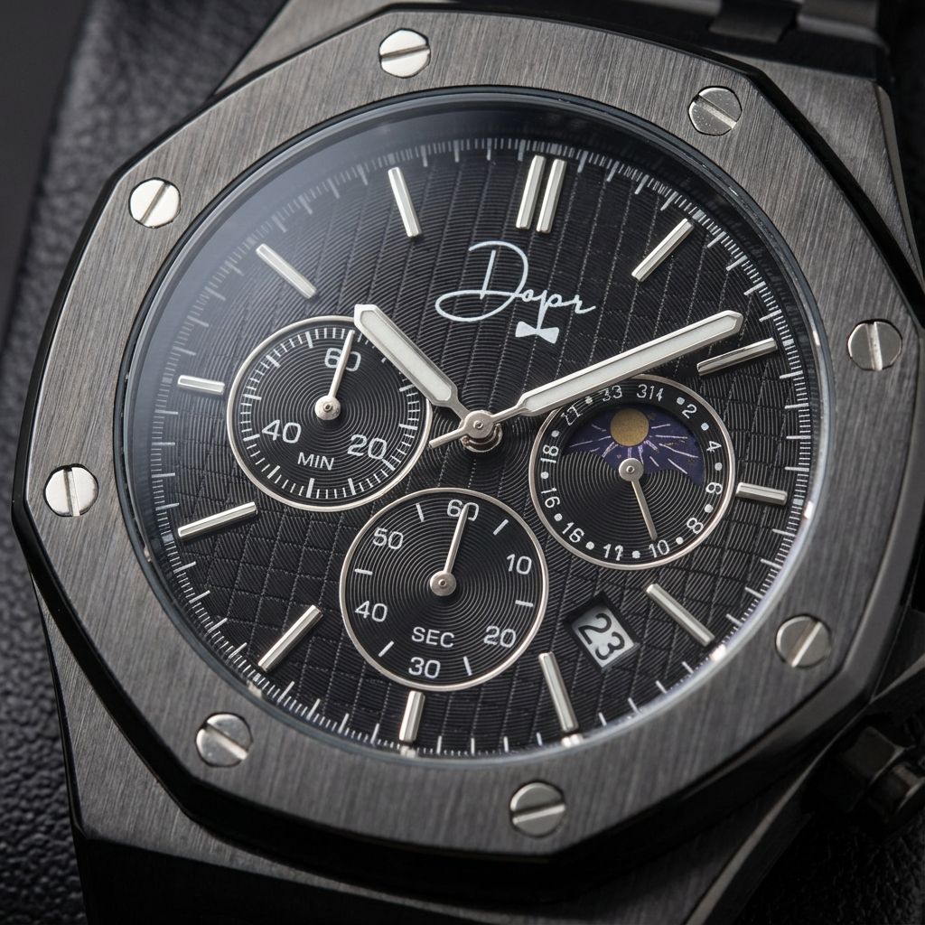 Schwarze Edelstahl-Uhr - ChronoLunar All Black von Dapper Watches