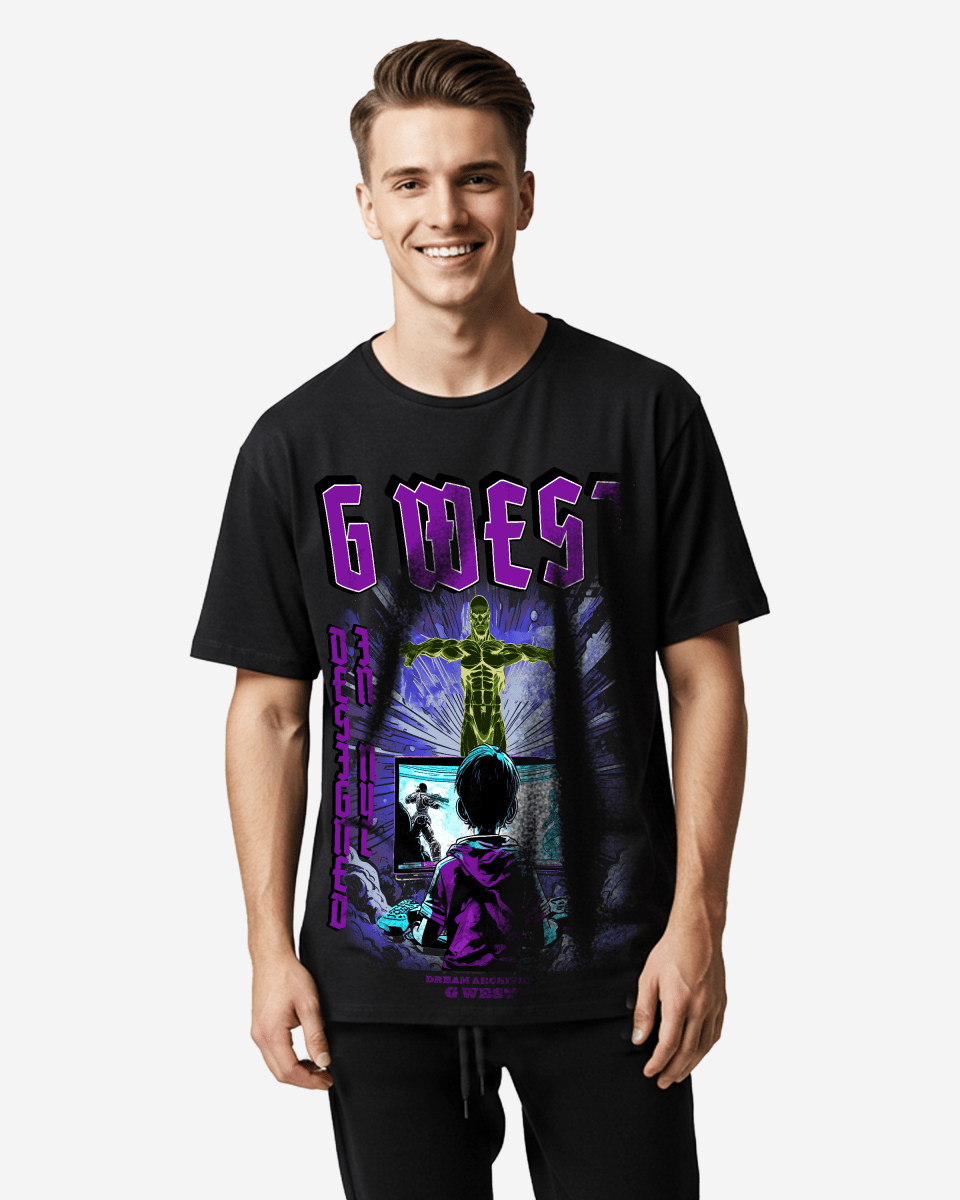 G West Game of G Baby Blue Black Oversized T-Shirt Herren