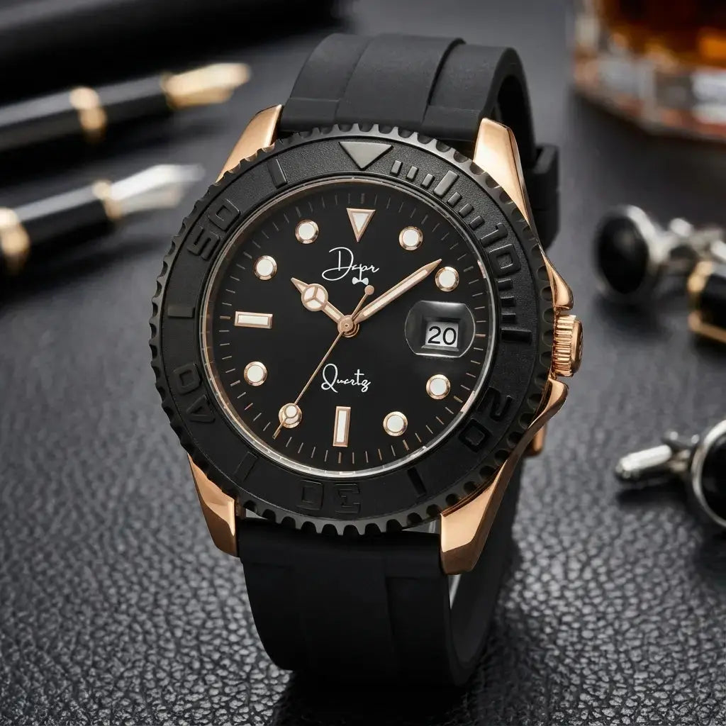 Minimalistische Quarzuhr – The Dark Night Roségold Edition