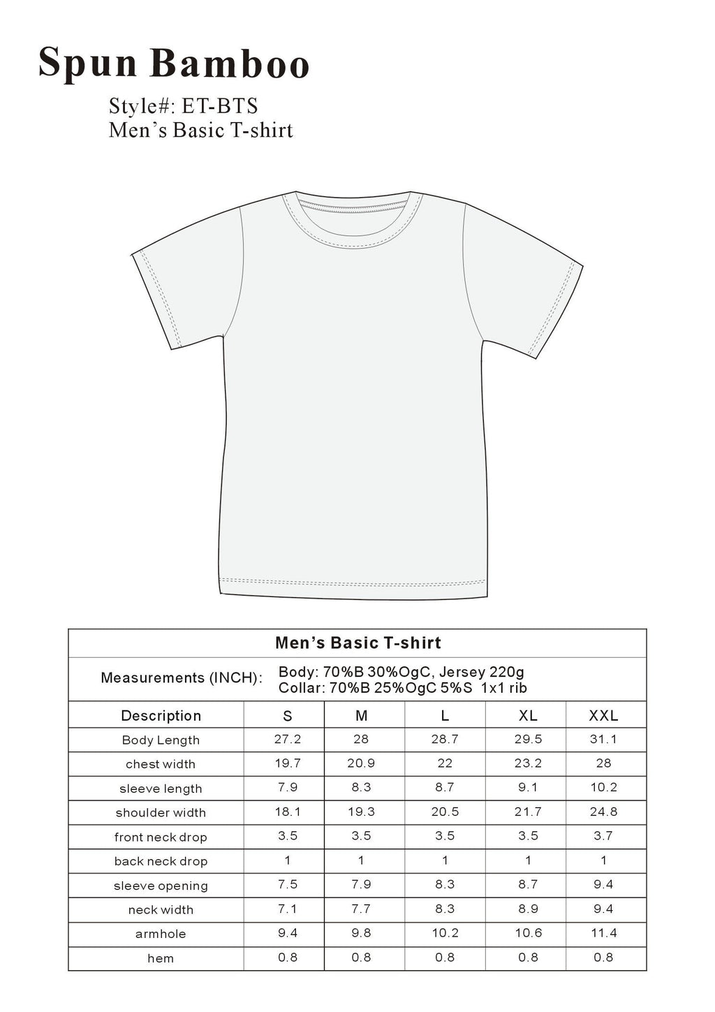 Ausverkauf Herren Bambus Kurzarm T-Shirt - Klassischer Schnitt