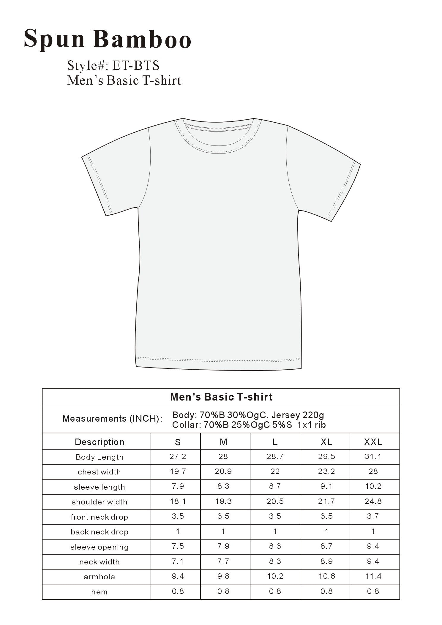 Ausverkauf Herren Bambus Kurzarm T-Shirt - Klassischer Schnitt